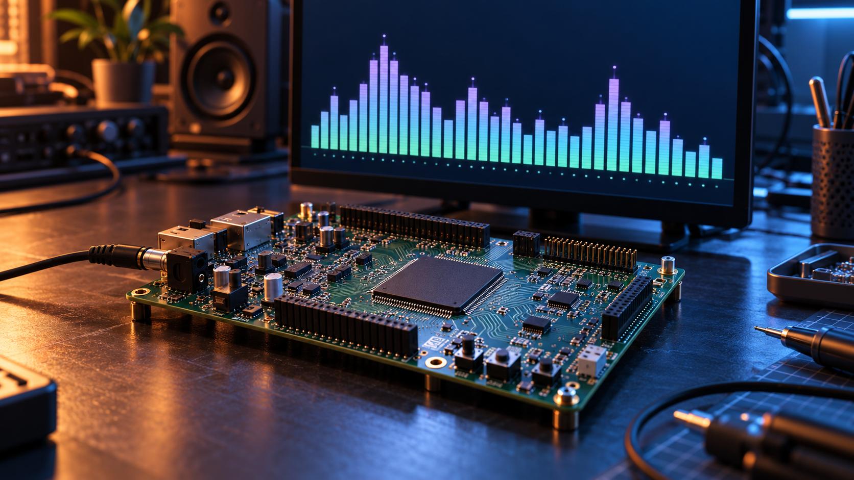 Concept illustration of FPGA audio spectrum visualization
