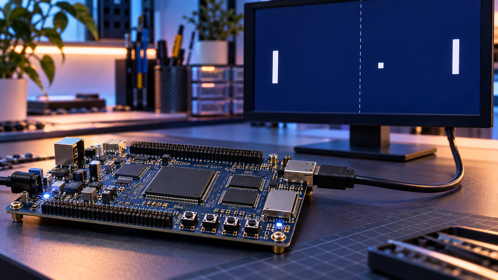 Concept illustration of an FPGA Pong game